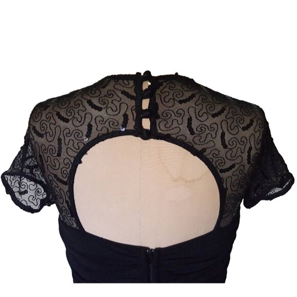 Joseph Ribkoff formal maxi gown cocktail dress, rouched, lace fitted, black M - Picture 2 of 12